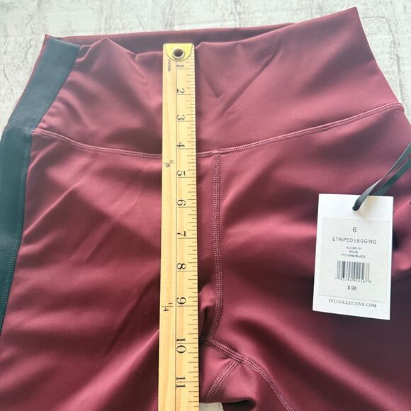 NWT IVL Collective Striped Waist Solid Wine Black Pull On Soft Sculpt Legging 6 - Picture 7 of 8